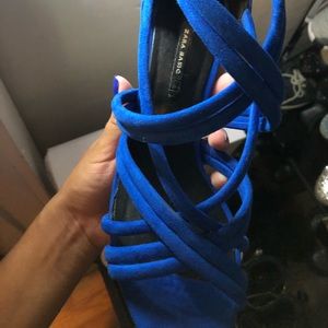 Blue strappy heel sandals
